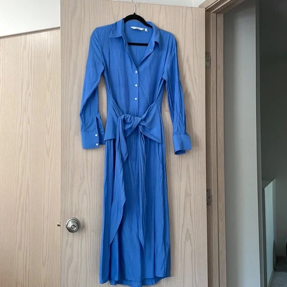 & Other Stories Long Sleeve Waist Tie Midi Dress in Light Blue - Picture 4 of 6